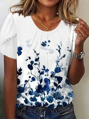 Floral Casual Crew Neck Jersey T-Shirt Floral Casual Crew Neck Jersey T-Shirt