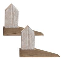 Deurstopper beachhouse - 2x - huis - donkerbruin - hout - 16 x 6 x 12 cm