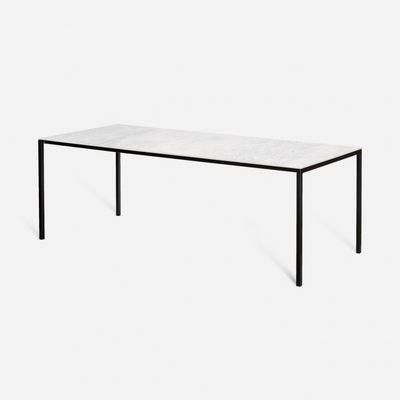 Carrara Isabella rechte eettafel met wit marmerlook keramisch blad en stalen onderstel zwart