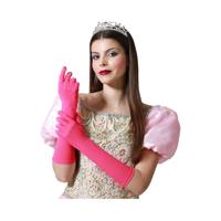 Atosa Verkleed handschoenen voor dames - polyester - fuchsia - one size - lang model