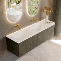 Badmeubel Mondiaz Kurve-Dlux | 155 cm cm | Meubelkleur Shadow | Wastafelkleur Opalo | Solid surface | Dubbel / Links spoelbak | Zonder kraangat(en)