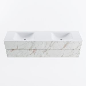MONDIAZ VICA 180cm badmeubel onderkast Carrara 4 lades. Wastafel CLOUD dubbel 2 kraangaten, kleur Talc.