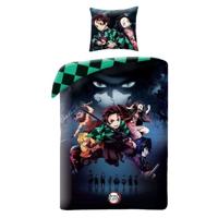 Omkeerbaar beddengoedset - DEMON SLAYER - Kimetsu - Microvezel - 1 dekbedovertrek 140 x 200 cm + 1 kussensloop 63 x 63 cm