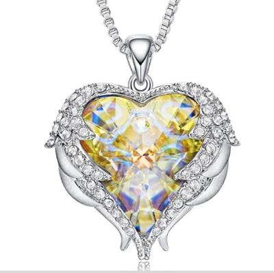 Vrouwen Fashion Angel Wings kristallen hart kettingen (AB kleur wit)