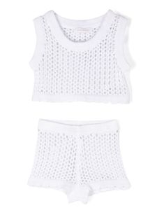 Monnalisa ensemble short en maille ajourée - Blanc