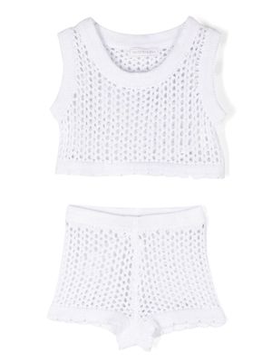 Monnalisa ensemble short en maille ajourée - Blanc
