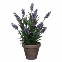 Groen/paarse Lavendula/lavendel kunstplant 33 cm in grijze pot