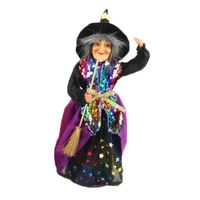 Creation decoratie heksen pop - staand - 30 cm - zwart/paars - Halloween versiering - Halloween poppen - thumbnail