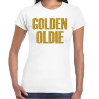 Verkleed T-shirt dames - golden oldie -  wit - glitter goud - themafeest fout/goud/stout - thumbnail