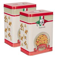 Pasta / spaghetti bewaarblik Nostagia - 2x - rood - metaal - Italiaans - 13 x 9 x 18 cm