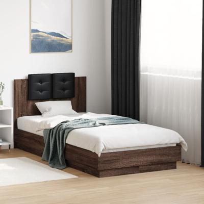 Bedframe hoofdbord bewerkt hout bruin eikenkleurig 75x190 cm