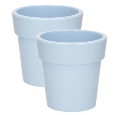 Hega Hogar Plantenpot - Set van 2x stuks - lichtblauw - kunststof - 25 x 25 cm - binnen/buiten