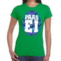 Paasei t-shirt groen met blauw ei voor dames