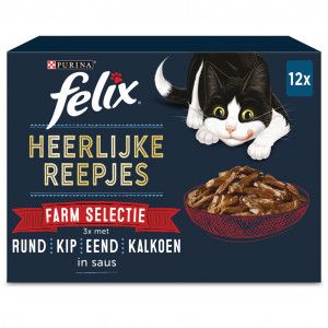 Felix Heerlijke Reepjes Farm Selectie kattenvoer (box 12x80 gram) 8 x (12 x 80 g)