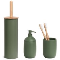 Badkamer accessoires set 3-delig - kunststeen - bamboe hout salie groen - thumbnail