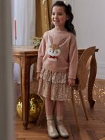 Meisjesrok met ruches met pailletten voor kerst goud