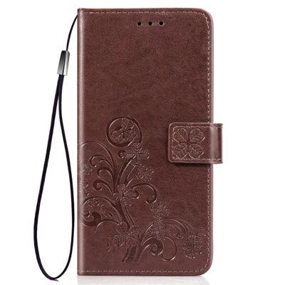 Vier blad clasp reliëf gesp mobiele telefoon bescherming lederen draagtas met Lanyard & Card slot & portemonnee & beugel functie voor vivo Y3 (bruin)