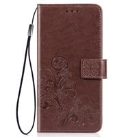 Vier blad clasp reliëf gesp mobiele telefoon bescherming lederen draagtas met Lanyard & Card slot & portemonnee & beugel functie voor vivo Y3 (bruin)