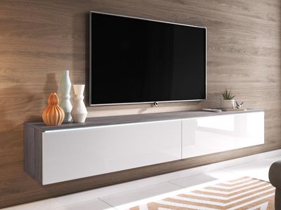 TV-meubel DUBAI 2 klapdeuren 180 cm bodega pijnboom/hoogglans wit zonder verlichting
