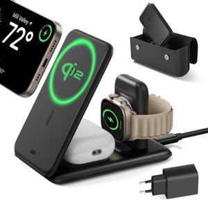 Qi2 3-in-1 Travel Wireless Charging Set (Bag Included) Black