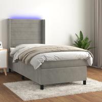 Boxspring met matras en LED fluweel lichtgrijs 90x200 cm