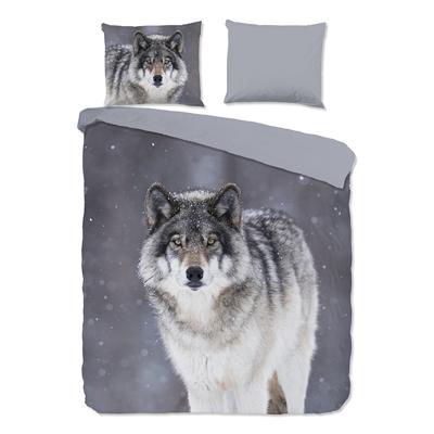 Dekbedovertrek Katoen - Eenpersoons (140x200 cm) - Wit/ Grijs/ Antraciet Katoen/Flanel - Dessin: Dieren, Natuur - Good Morning - Dekbed-Discounter.nl