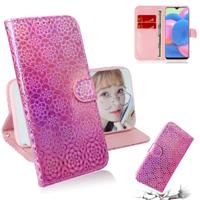 Voor Galaxy A50s effen kleur kleurrijke magnetische Buckle horizontale Flip PU lederen draagtas met houder & kaartsleuven & portemonnee & Lanyard (roz