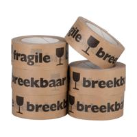 Kraft tape 'breekbaar fragile' 50 mm x 50 meter bruin | 6 stuks