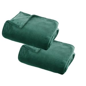 2x Stuks Fleece deken/fleeceplaid groen 130 x 180 cm polyester