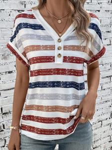 Buckle Loose Casual V Neck Shirt