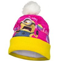 Geel/roze Minion muts met fleece 54 cm  - - thumbnail