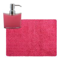 MSV badkamer droogloop tapijt - Langharig - 50 x 70 cm - incl zeeppompje 260 ml - fuchsia roze