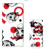 Mobiel BookCase Samsung Galaxy A41 Skull Red