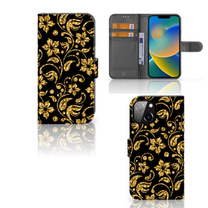 Apple iPhone 14 Hoesje Gouden Bloemen