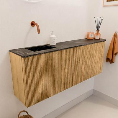 Toiletmeubel Mondiaz Joya Dlux | 111.6 cm | Meubelkleur Oak | Faye wastafel Lava Wasbak Links | Zonder kraangat(en)