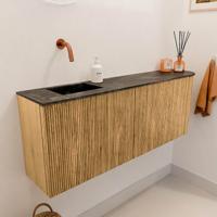 Toiletmeubel Mondiaz Joya Dlux | 111.6 cm | Meubelkleur Oak | Faye wastafel Lava Wasbak Links | Zonder kraangat(en)