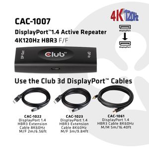 Club 3D DisplayPort 1.4 Active Repeater 4K120Hz HBR3 F/F kabel