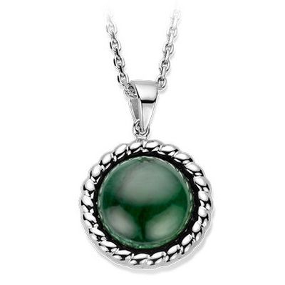 Hanger Rond Cabochon zilver-malachiet groen 14 x 20 mm
