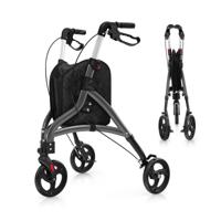 Loopwagen Voor Senioren Opvouwbare Rollator met Lichtgewicht Aluminium Frame 20 cm Grote Wielen Grijs
