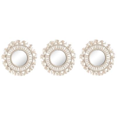 Set spiegels Home ESPRIT Wit Boho 20 x 1 x 20 cm (3 Onderdelen)
