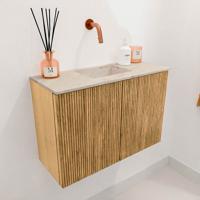 Toiletmeubel Mondiaz Joya Dlux | 60 cm | Meubelkleur Oak | Faye wastafel Frappe Wasbak Midden | Zonder kraangat(en)
