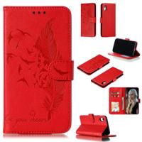 Feather patroon Litchi textuur horizontale Flip lederen draagtas met portemonnee & houder & kaartsleuven voor iPhone XR (rood)