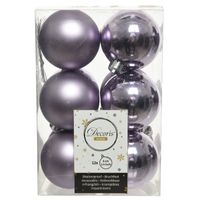 12x Lila paarse kerstballen 6 cm kunststof mat/glans - thumbnail