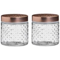 Voorraadpot/bewaarpot Blair - 2x - 500 ml - glas - koperen deksel - D11 x H13 cm
