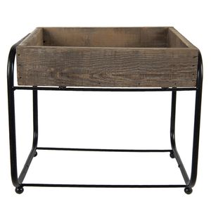 Clayre & Eef Plantentafeltje 32x26x27 cm Bruin Hout Ijzer Plantenstandaard Bruin Plantenstandaard