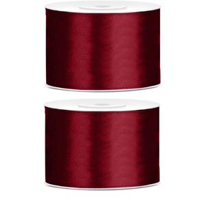 Satijn sierlint/cadeaulint - 2x - bordeaux - 5 cm x 25 meter - Inpakken - Versieren - Decoratie