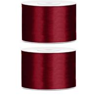 Satijn sierlint/cadeaulint - 2x - bordeaux - 5 cm x 25 meter - Inpakken - Versieren - Decoratie