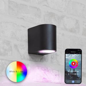 Zwarte wandlamp voor buiten met zigbee gu10 spot - rond