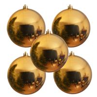Decoris grote kerstbal - 5x - goud - glans - kunststof - 14 cm - onbreekbaar - kerstversiering
