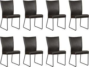 Set van 8 Donkergrijze leren industriële eetkamerstoelen Mate - Granada leer Graphite (donkergrijs leer)